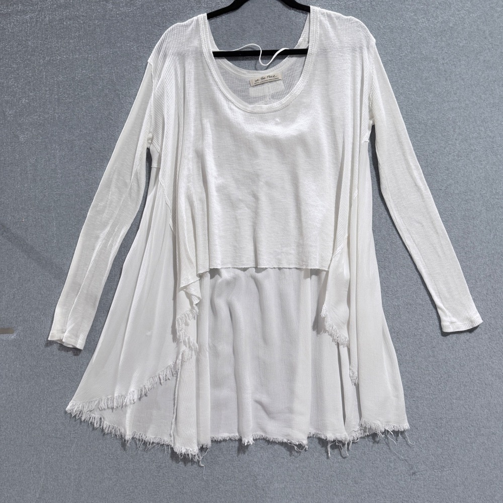 Boho We The Free Free People White Mixed Media Ribbed Gauze Tunic Top Medium